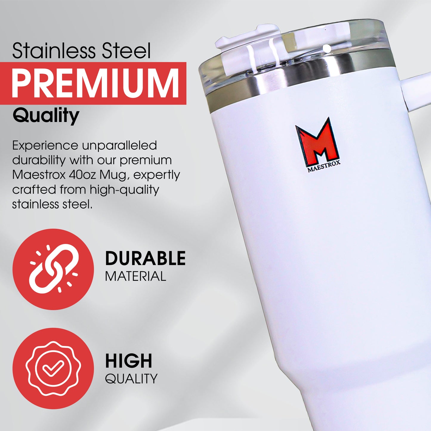 Maestrox 40oz Tumbler Cup With Handle And Straw Lid, Stainless Steel Travel Mug, Double Wall Vacuum Insulated Coffee Mug, Travel Bottle For Hot & Cold Drinks