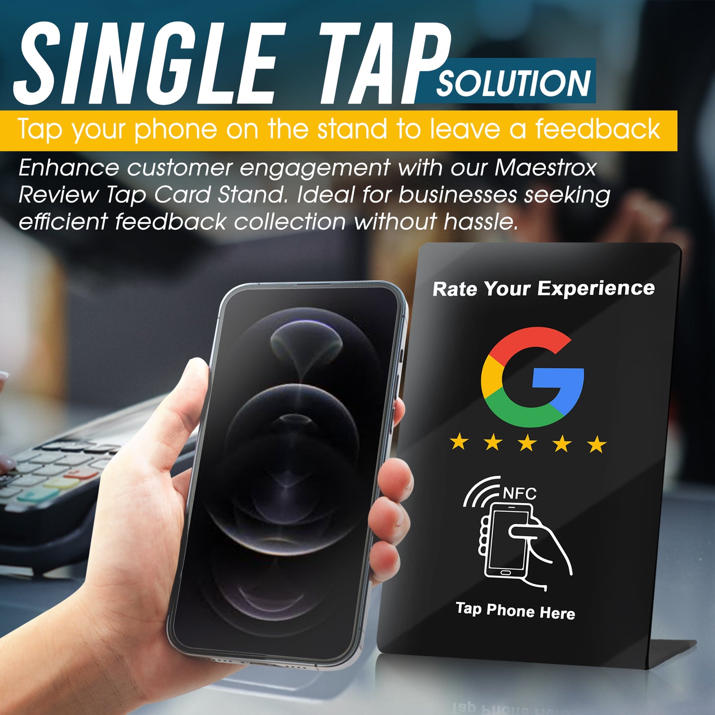 MAESTROX Google Review Tap Card Stand, 888 Bytes, NTAG16 Chip, NFC Review Card Stand All Phones Compatible - No QR Code - Business Review Cards